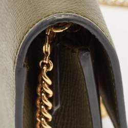 Pre Owned محفظة بسلسلة فندي جلد أخضر زيتوني مزينة شعار الماركة حرف أف