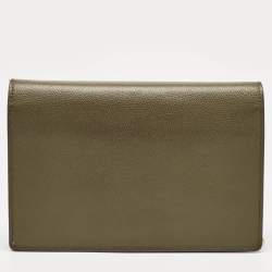 Pre Owned محفظة بسلسلة فندي جلد أخضر زيتوني مزينة شعار الماركة حرف أف