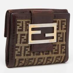 Fendi Beige/Brown Zuchino Canvas and Leather Forever Flap Wallet