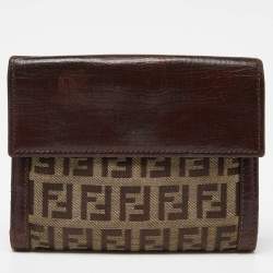 Fendi Beige/Brown Zuchino Canvas and Leather Forever Flap Wallet