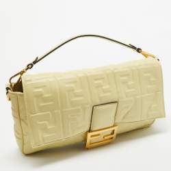 مملوكة مسبقًا Fendi Yellow Zucca Embossed Leather Large Baguette Bag