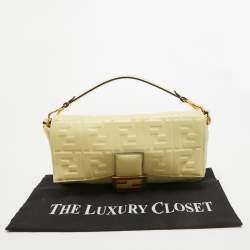 مملوكة مسبقًا Fendi Yellow Zucca Embossed Leather Large Baguette Bag