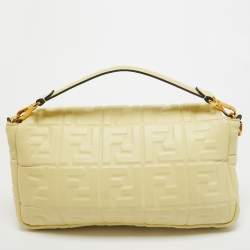 مملوكة مسبقًا Fendi Yellow Zucca Embossed Leather Large Baguette Bag