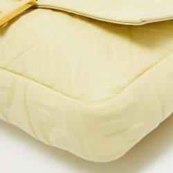 مملوكة مسبقًا Fendi Yellow Zucca Embossed Leather Large Baguette Bag