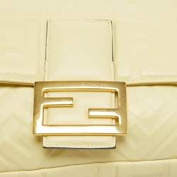 مملوكة مسبقًا Fendi Yellow Zucca Embossed Leather Large Baguette Bag