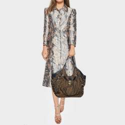 Pre Owned Fendi Tobacco Zucca and Leopard Print Canvas Borsa Chef Tote