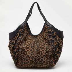 Pre Owned Fendi Tobacco Zucca and Leopard Print Canvas Borsa Chef Tote