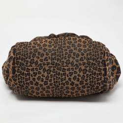 Pre Owned Fendi Tobacco Zucca and Leopard Print Canvas Borsa Chef Tote