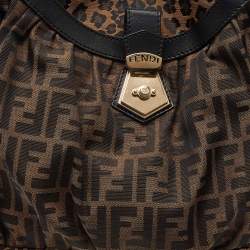 Pre Owned Fendi Tobacco Zucca and Leopard Print Canvas Borsa Chef Tote