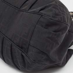 Pre Owned Fendi Black Zucca Fabric and Patent Leather Large Mia Hobo