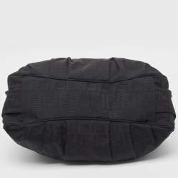 Pre Owned Fendi Black Zucca Fabric and Patent Leather Large Mia Hobo