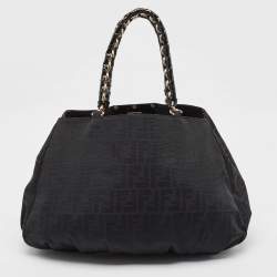 Pre Owned Fendi Black Zucca Fabric and Patent Leather Large Mia Hobo