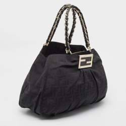 Pre Owned Fendi Black Zucca Fabric and Patent Leather Large Mia Hobo