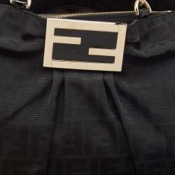 Pre Owned Fendi Black Zucca Fabric and Patent Leather Large Mia Hobo