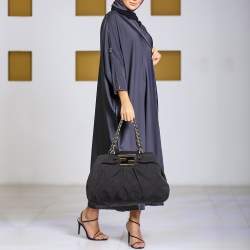 Pre Owned Fendi Black Zucca Fabric and Patent Leather Large Mia Hobo