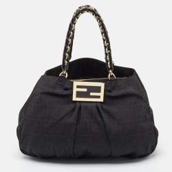 Pre Owned Fendi Black Zucca Fabric and Patent Leather Large Mia Hobo