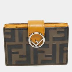 Pre Owned Fendi Tobacco/Yellow Zucca Embossed Leather FF Flap Wallet