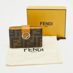 Pre Owned Fendi Tobacco/Yellow Zucca Embossed Leather FF Flap Wallet