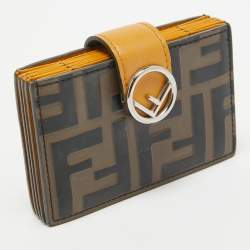 Pre Owned Fendi Tobacco/Yellow Zucca Embossed Leather FF Flap Wallet