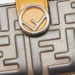 Pre Owned Fendi Tobacco/Yellow Zucca Embossed Leather FF Flap Wallet