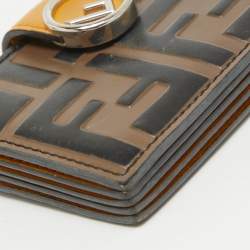 Pre Owned Fendi Tobacco/Yellow Zucca Embossed Leather FF Flap Wallet