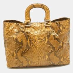 Pre Owned Fendi Cream/Black Python Twins Tote