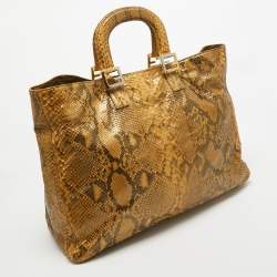 Pre Owned Fendi Cream/Black Python Twins Tote