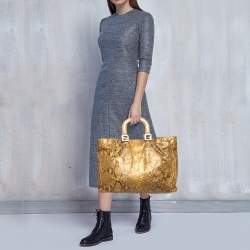 Pre Owned Fendi Cream/Black Python Twins Tote