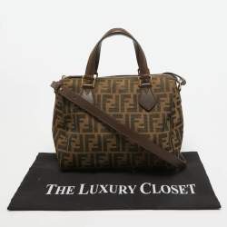 Pre Owned Fendi Tobacco Zucca Canvas and Leather Boston Bag