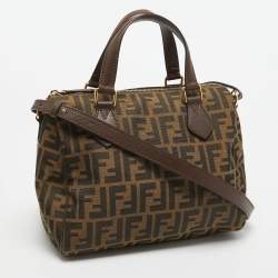 Pre Owned Fendi Tobacco Zucca Canvas and Leather Boston Bag