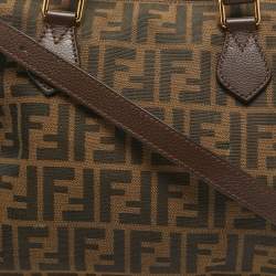 Pre Owned Fendi Tobacco Zucca Canvas and Leather Boston Bag