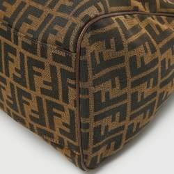 Pre Owned Fendi Tobacco Zucca Canvas and Leather Boston Bag