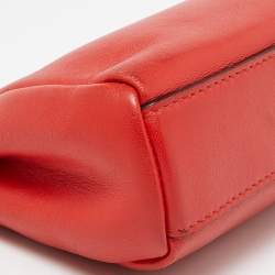 Pre Owned Fendi Red Leather Micro Peekaboo Crossbody Bag