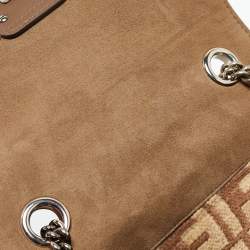 Fendi Beige/Brown Zucca Velvet and Leather Midi Chain Baguette Bag