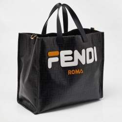 Pre Owned Fendi x Fila Black Zucca Coated Canvas Mania Shopping Tote
