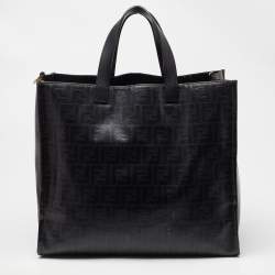Pre Owned Fendi x Fila Black Zucca Coated Canvas Mania Shopping Tote