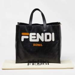Pre Owned Fendi x Fila Black Zucca Coated Canvas Mania Shopping Tote