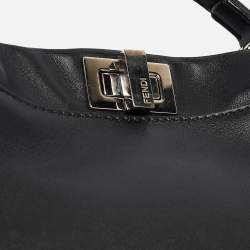 Pre Owned Fendi Black Leather Mini Whipstitched Peekaboo Top Handle Bag