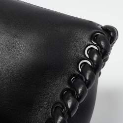 Pre Owned Fendi Black Leather Mini Whipstitched Peekaboo Top Handle Bag