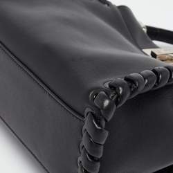 Pre Owned Fendi Black Leather Mini Whipstitched Peekaboo Top Handle Bag