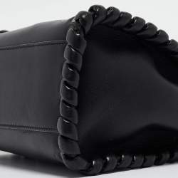 Pre Owned Fendi Black Leather Mini Whipstitched Peekaboo Top Handle Bag