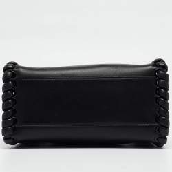 Pre Owned Fendi Black Leather Mini Whipstitched Peekaboo Top Handle Bag