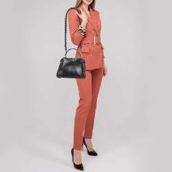 Pre Owned Fendi Black Leather Mini Whipstitched Peekaboo Top Handle Bag