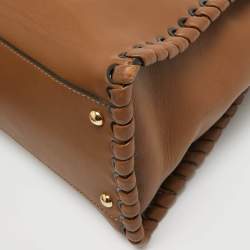 Fendi Brown Leather Large Whipstitch Peekaboo Top Handle Bag