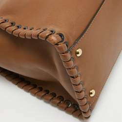 Fendi Brown Leather Large Whipstitch Peekaboo Top Handle Bag