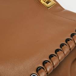 Fendi Brown Leather Large Whipstitch Peekaboo Top Handle Bag