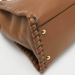 Fendi Brown Leather Large Whipstitch Peekaboo Top Handle Bag