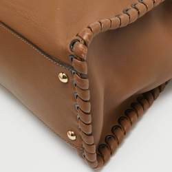 Fendi Brown Leather Large Whipstitch Peekaboo Top Handle Bag