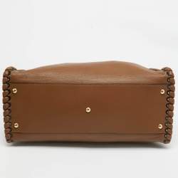 Fendi Brown Leather Large Whipstitch Peekaboo Top Handle Bag