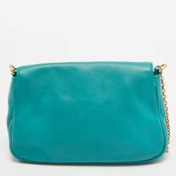 Fendi Green Leather Fendista Chain Clutch